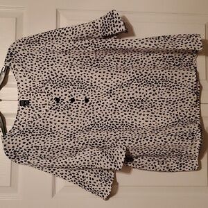 Emery Rose White & Black Abstract Print Bell Sleeves Blouse Size XXL